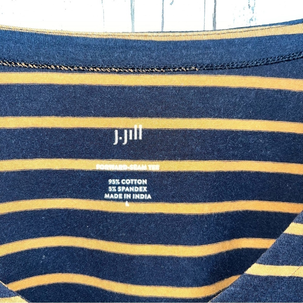 J. Jill Forward Seam Navy Striped Long Sleeve Blouse Women’s Large - Picture 5 of 5